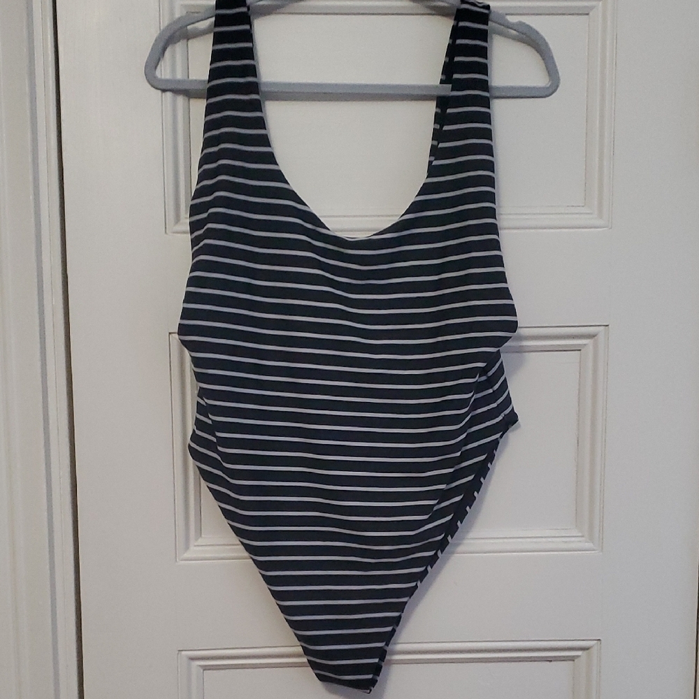 Aerie Women's One Piece in Black and Light Gray Stripes
